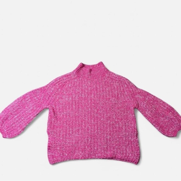 Anthropologie Pilcro Pink Chunky Knit Mock Neck Sweater Side Slits Oversized S - Picture 6 of 7